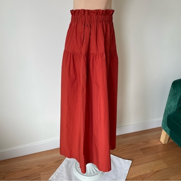 ARAKS Cedar Orange Terracotta Red Cotton Ruffle Hem Ulya Long Midi Skirt NWT M - Picture 6 of 10